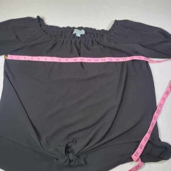 Veronica M. Black Off-Shoulder Blouse With Front Tie Detail 3/4 Sleeves Size M - Picture 5 of 8